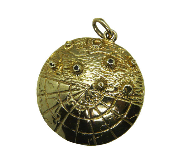 Thumbnail: Rare vintage 9ct gold charm commemorating the first moon landing, first man on the moon obverse view