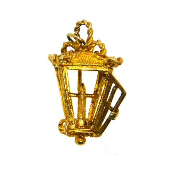 Thumbnail: vintage 9ct gold lantern with candle charm inside view