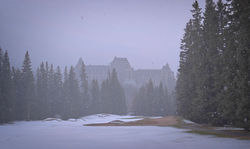 A snowy view of the Fairmont