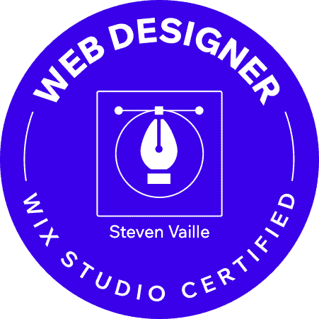 Badge de certification Wix Studio Webdesigner de Steven Vaille.