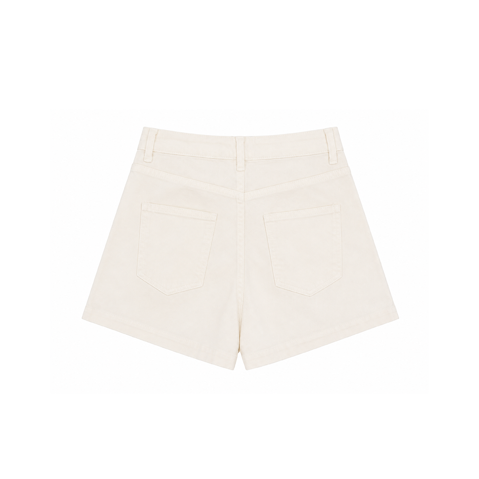 Hình thu nhỏ: L-LIFE High-Waist Denim Shorts – Trắng / Xanh Jeans