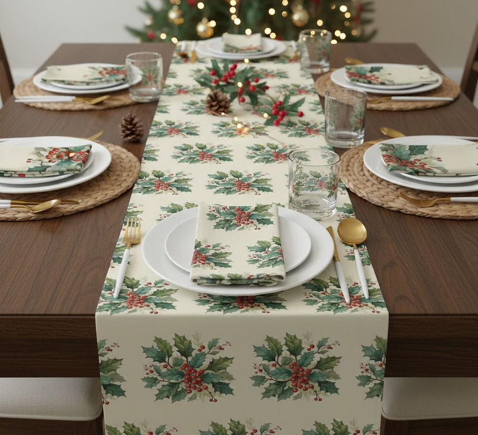 Vintage English Holly Table Runner and Napkins