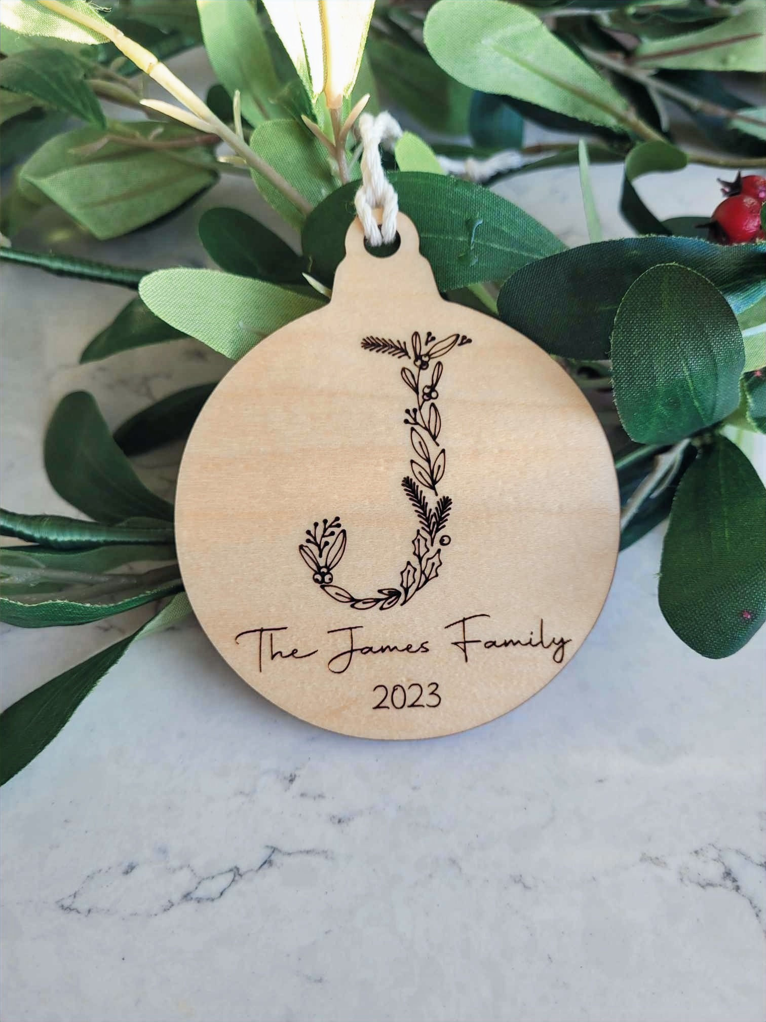 Floral Letter Family Name Ornament
