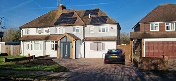 Modern porch extension at Gravetts Lane residence.