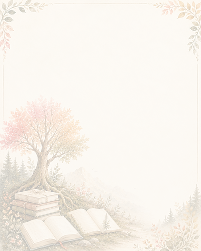 Stack of books and open book under a large tree.