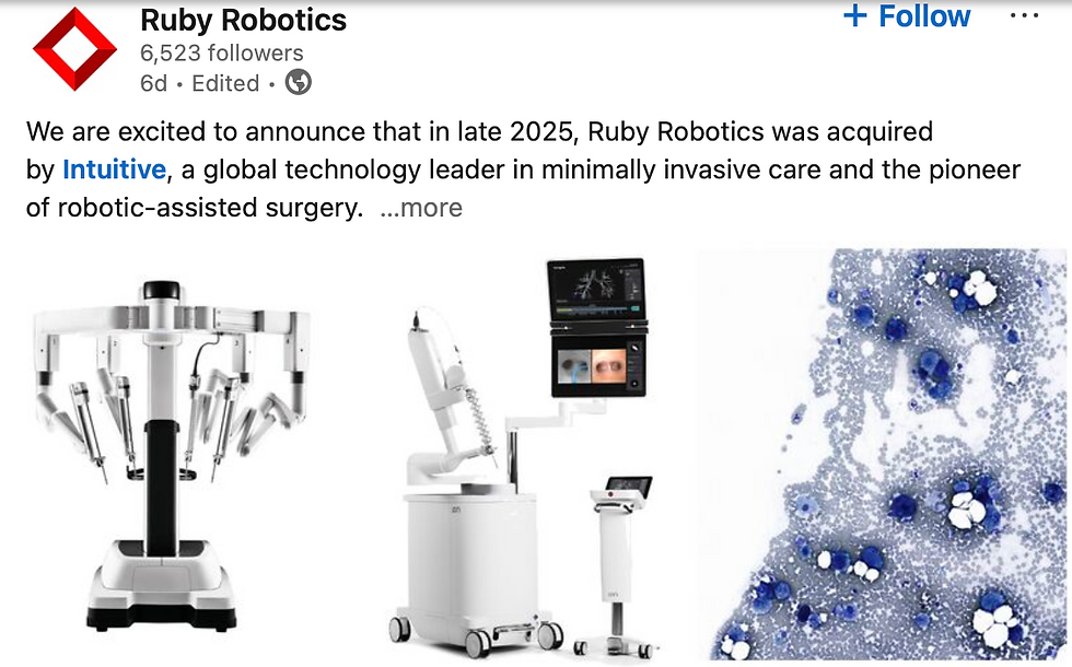 Intuitive surgical buys AI and histology company Ruby Robotics