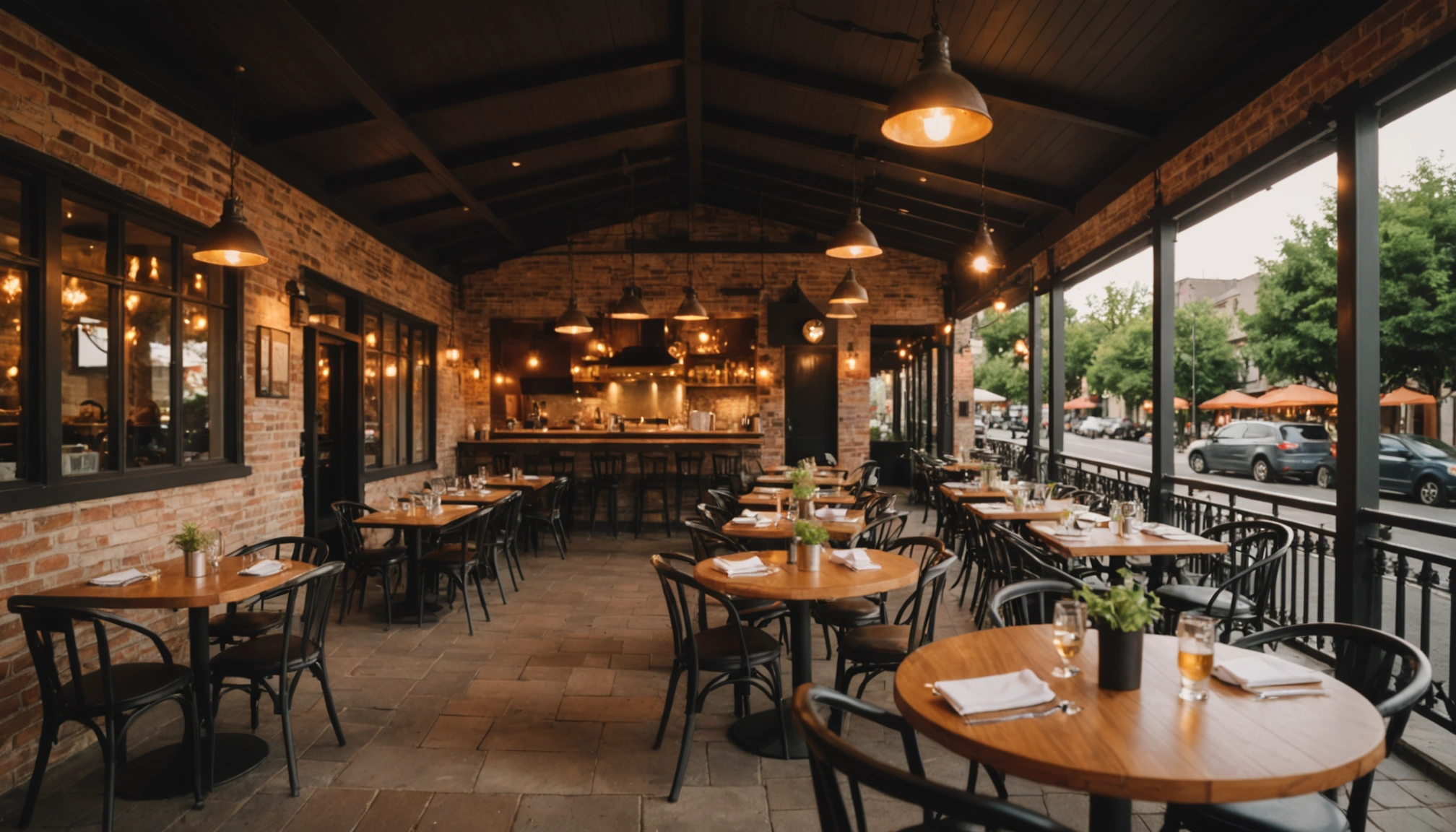 Close-up view of a beautiful restaurant with outdoor seating