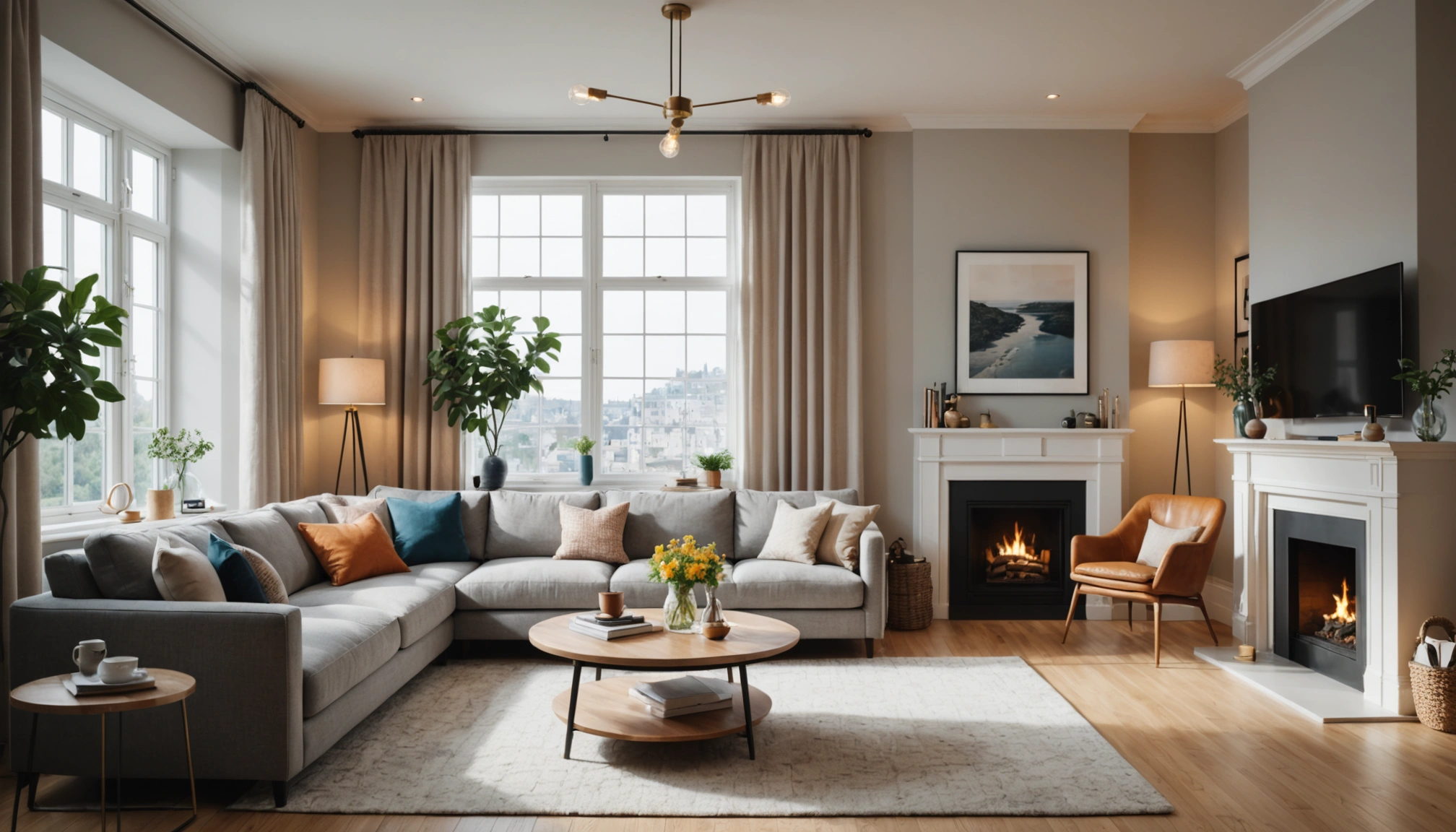 Eye-level view of a cozy living room area showcasing modern furnishings