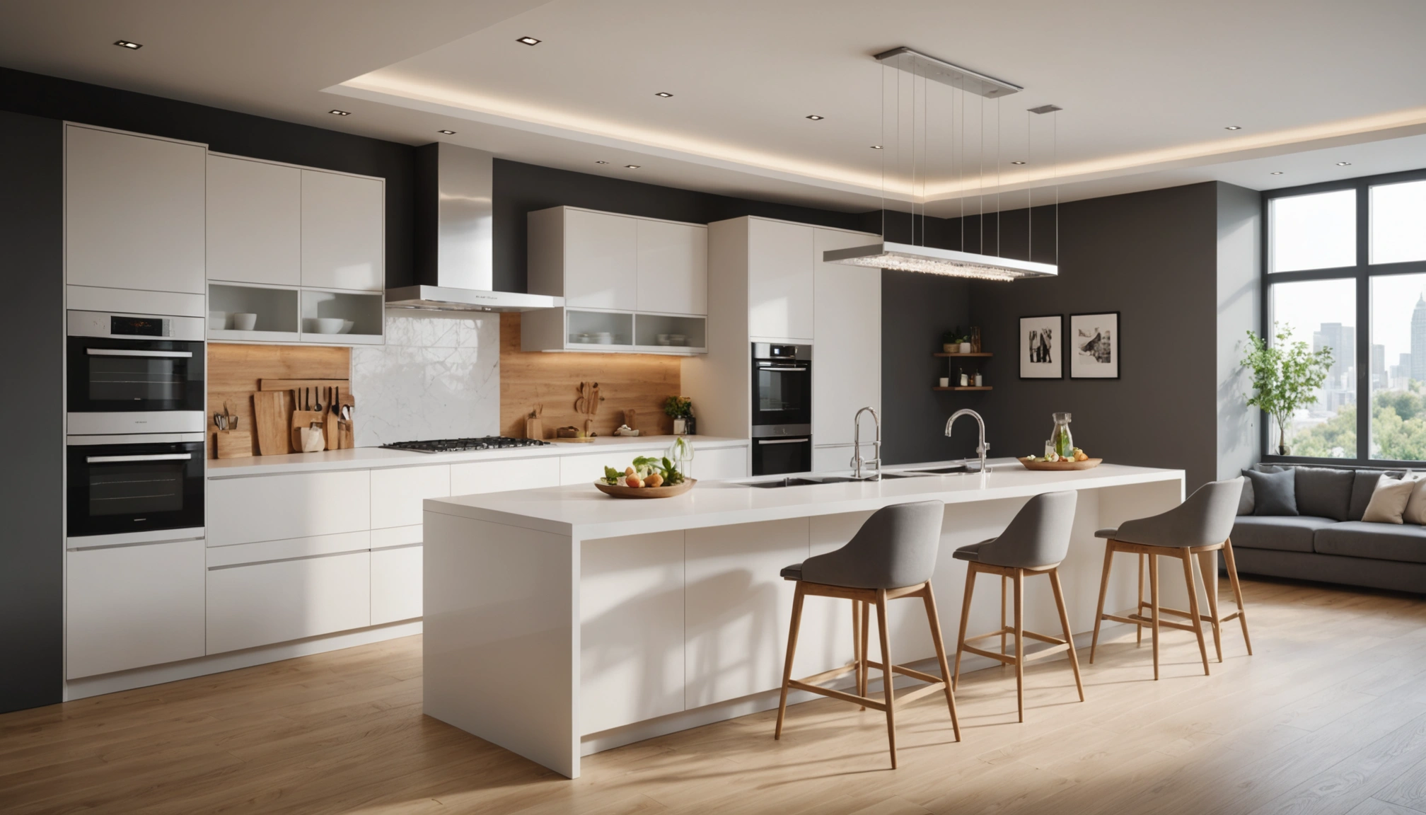Eye-level view of a modern kitchen with elegant features