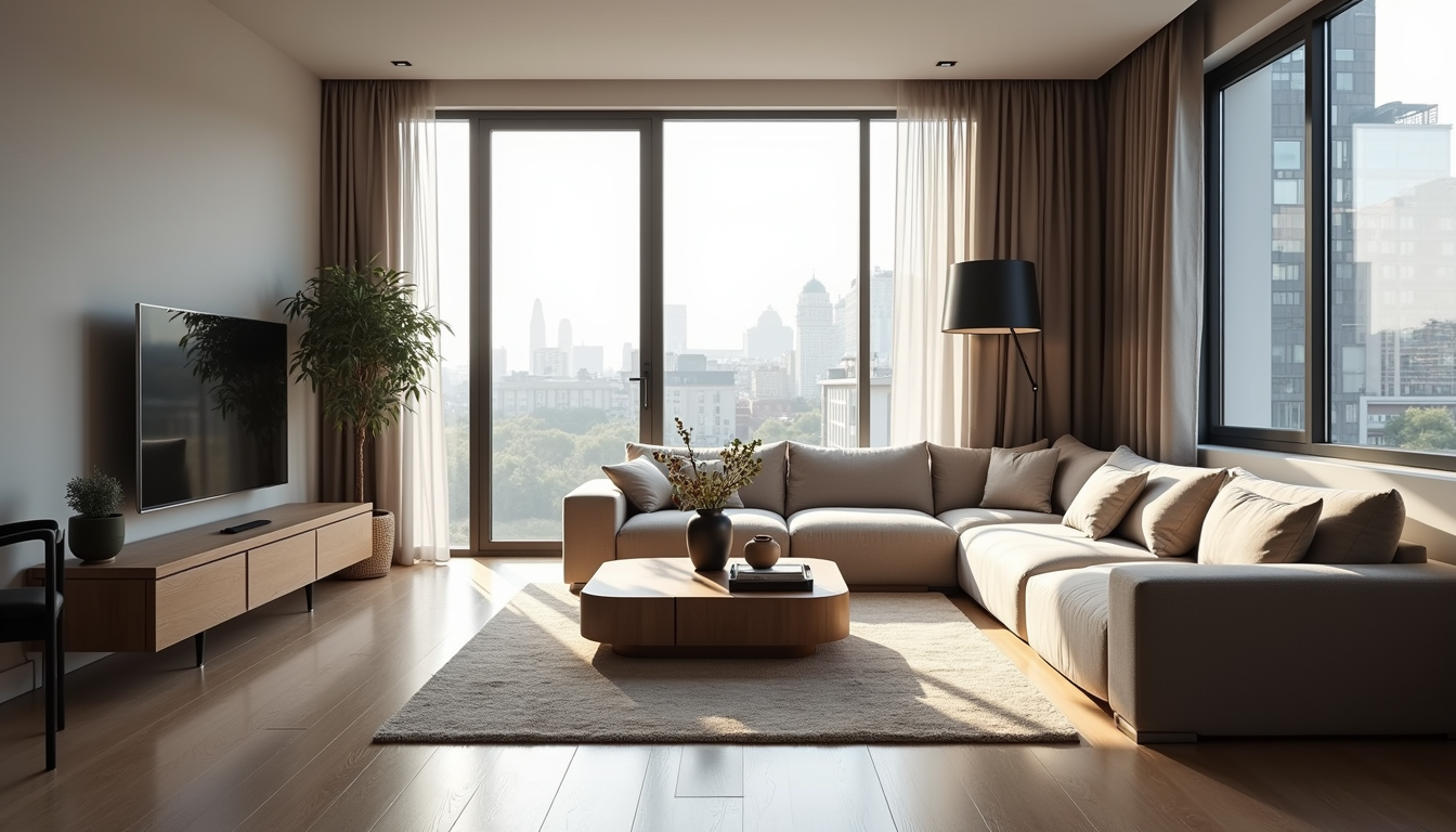 Eye-level view of modern urban apartment living room