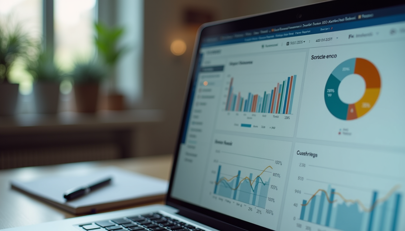 Close-up view of a laptop screen showing real estate SEO analytics