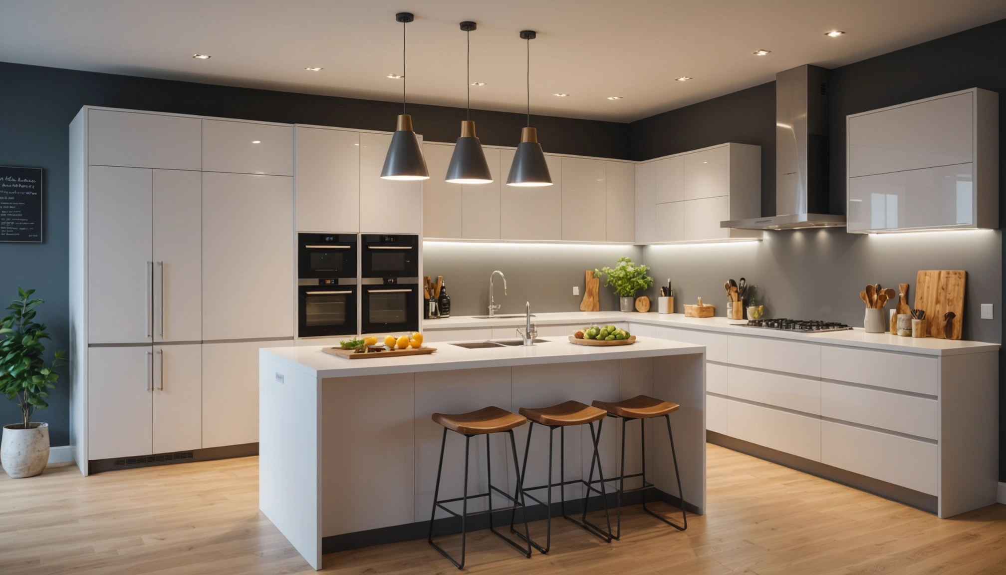 Eye-level view of a modern kitchen with unique design elements