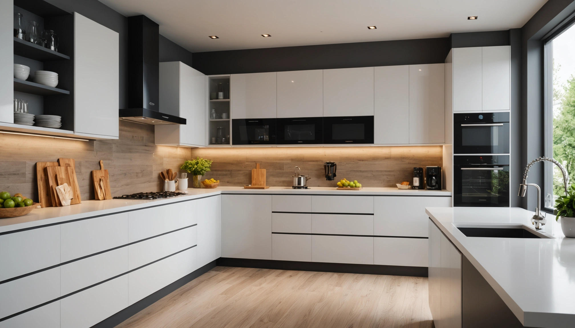 Eye-level view of modern kitchen with elegant decor