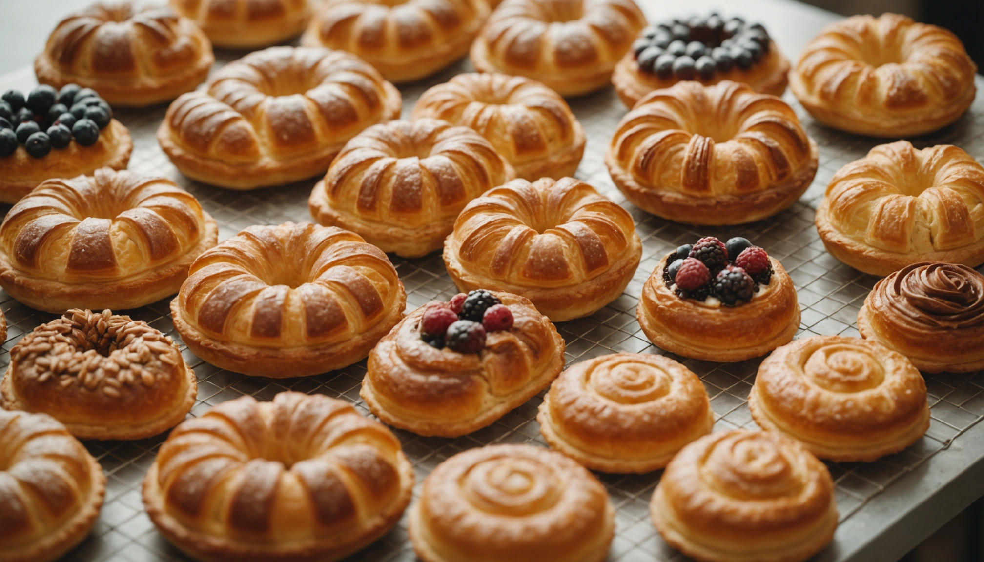 Close-up view of hand-crafted pastries at a local bakery