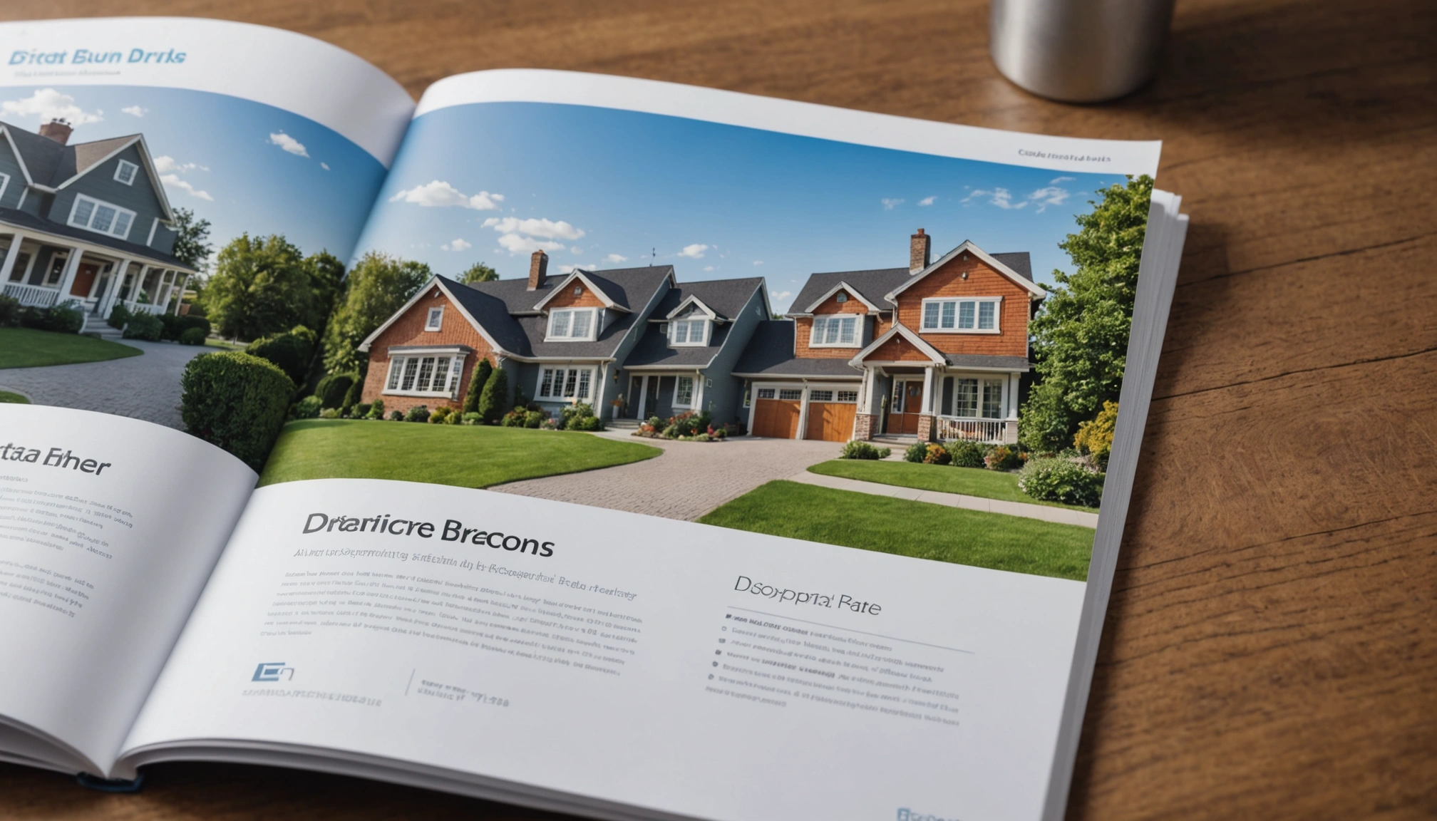 Close-up view of a real estate brochure highlighting different properties