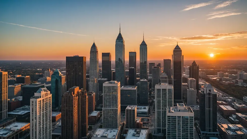 Close-up view of a stunning Atlanta skyline at sunset