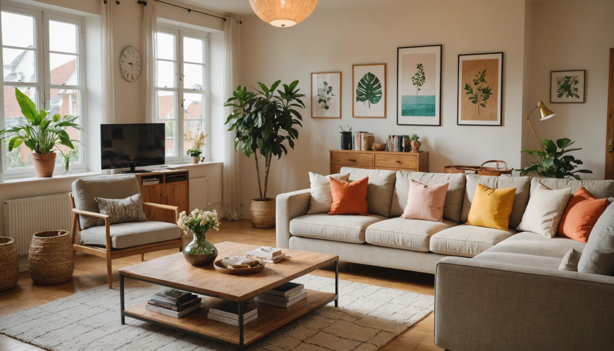 Close-up view of a beautifully designed living room in an Airbnb property