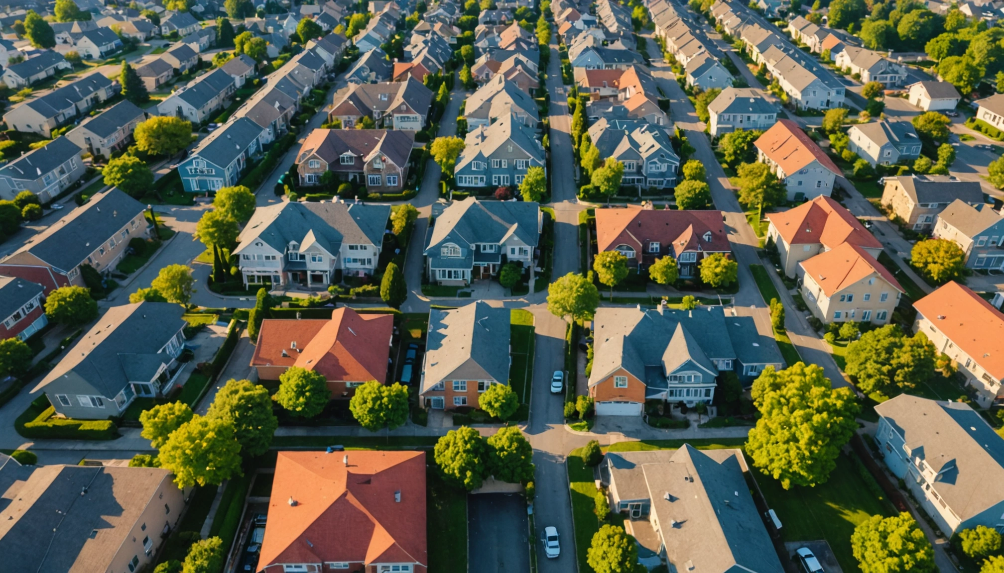 High angle view of a residential neighborhood