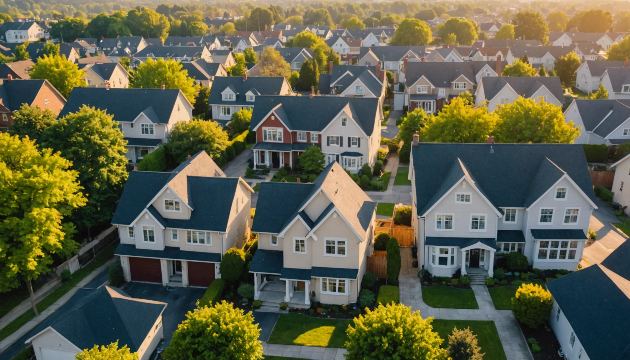 Close-up view of a residential neighborhood with houses