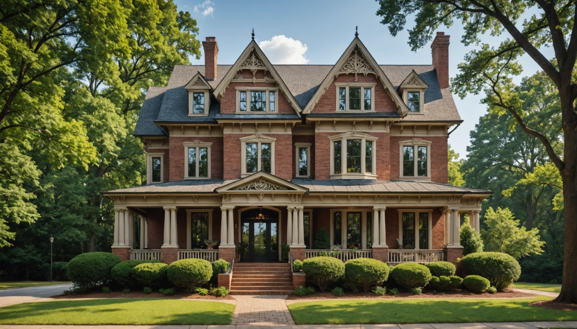 Eye-level view of a classic Atlanta home highlighting intricate architectural details