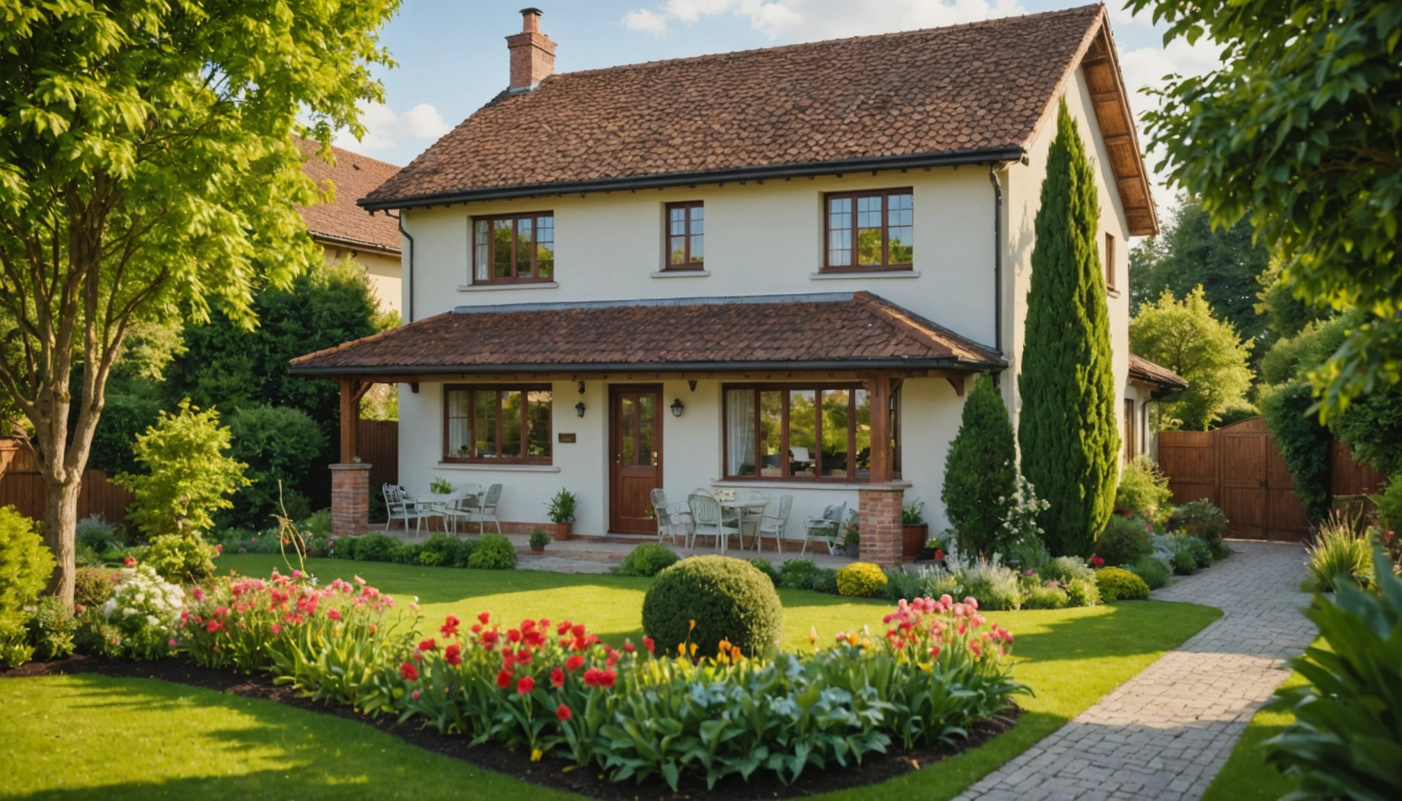 Close-up view of a family-oriented home with a beautiful garden