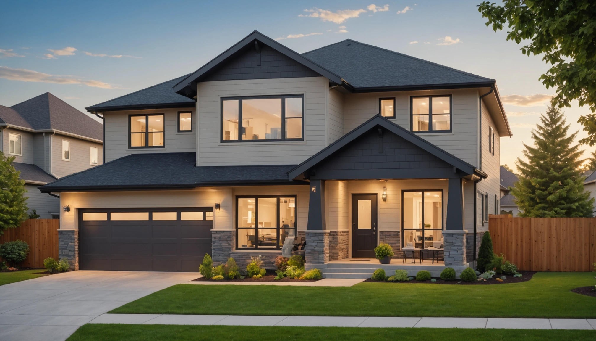 Eye-level view of a modern suburban home