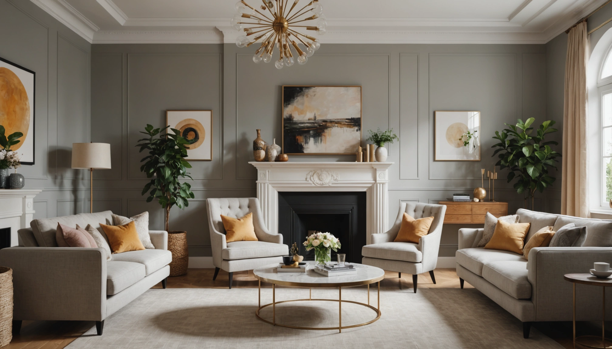 Eye-level view of a stylish and inviting living room interior