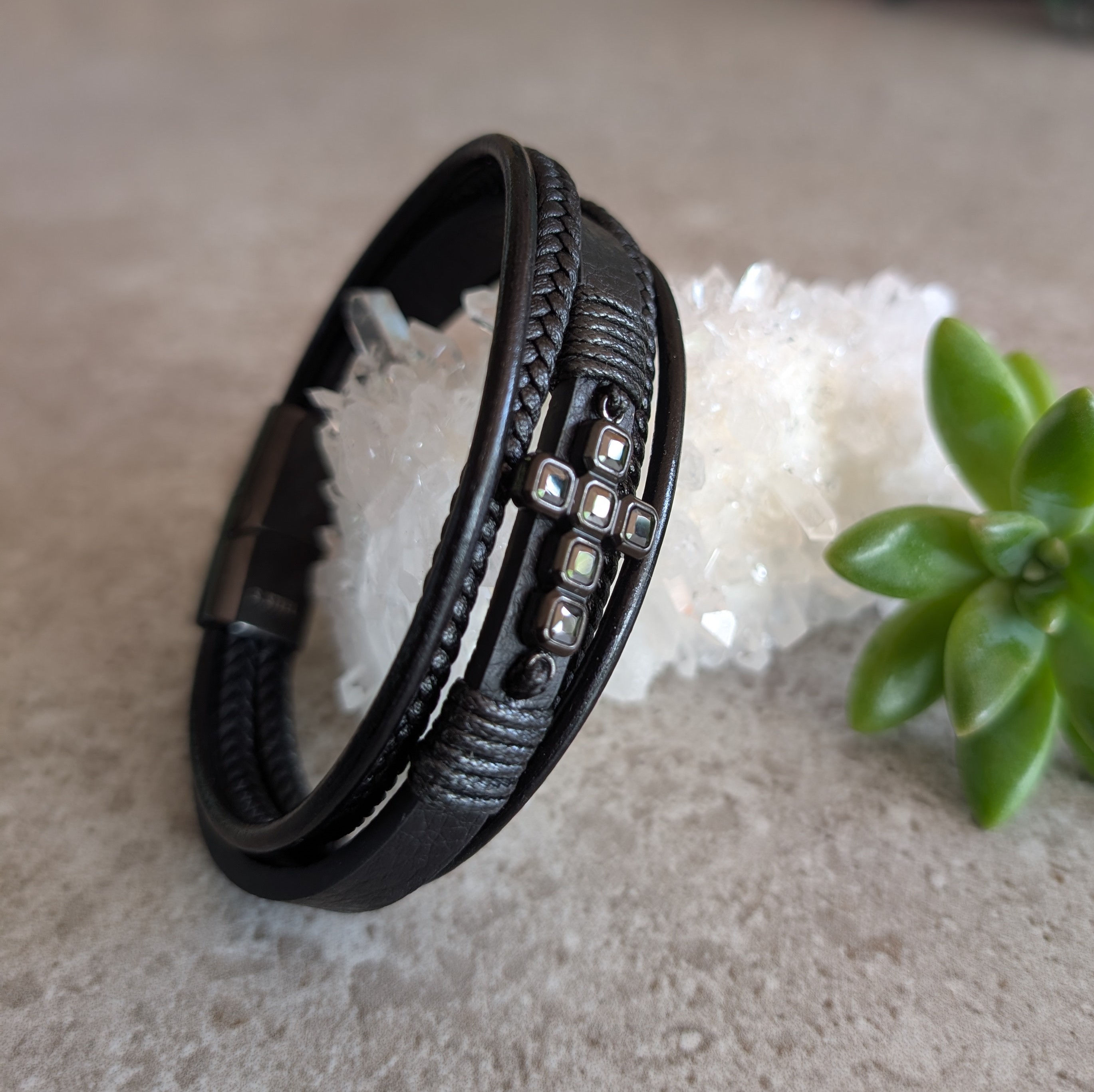 Mens 5 Row Super Fibre Stone Bracelets