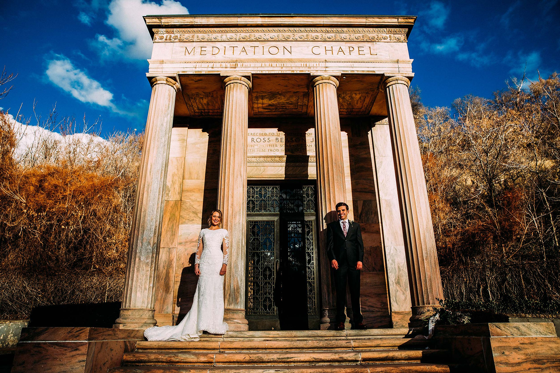 Winter Memory Grove Bride & Groom Session by Utah Wedding Photographers James Erick Photography Utah