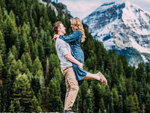 Couple at Tibble Fork reservoir in front of Mount Timpanogos