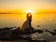 Bride & Groom at sunset at Antelope island