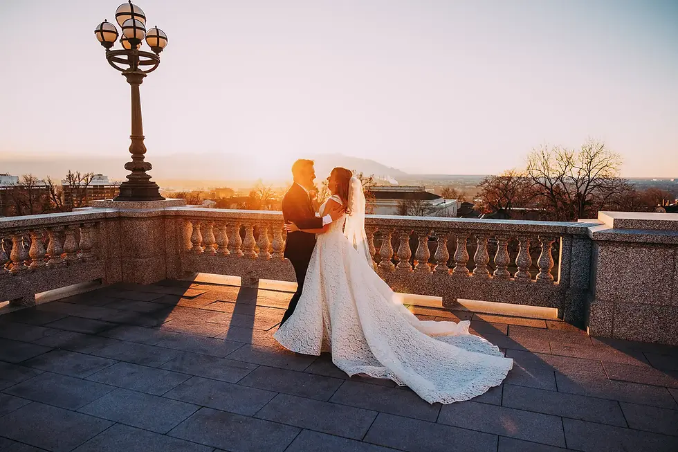 Bride and Groom at Utah State capitol at Sunset