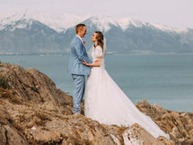 Bride and Groom on rock at Miners Canyon