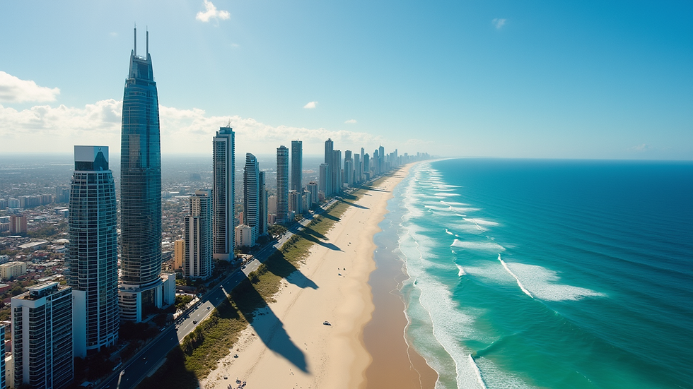Aerial view of the Gold Coast skyline with beaches