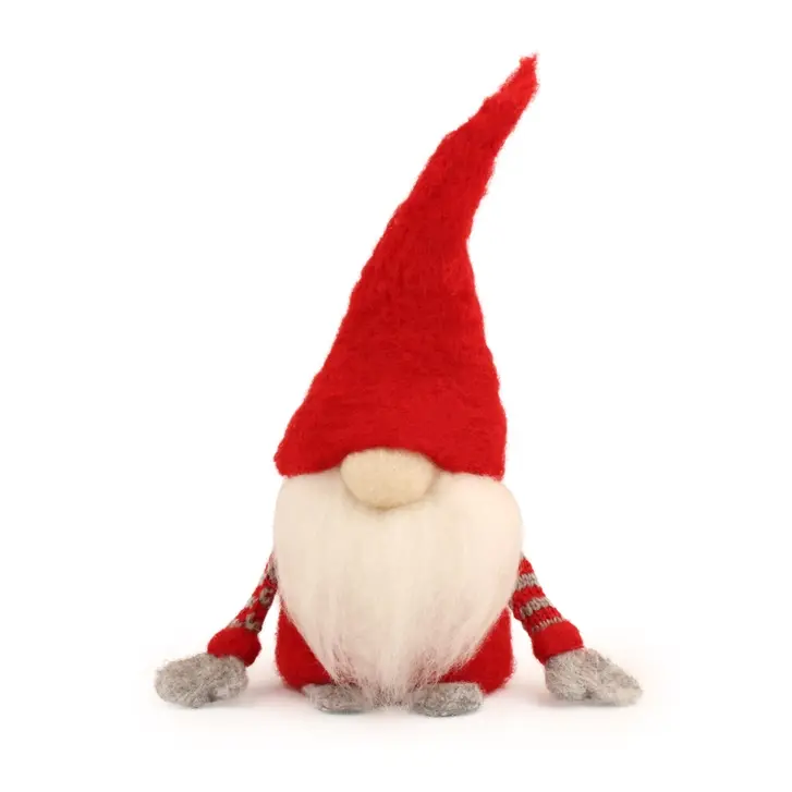 Yule Tomte in red and grey with a large red hat