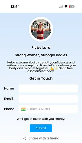 Fit by lara - contact form - mobile app view.webp