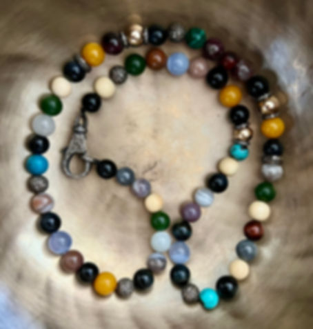Multicolored Stone and pave Diamond beads "Summer Love" necklace.