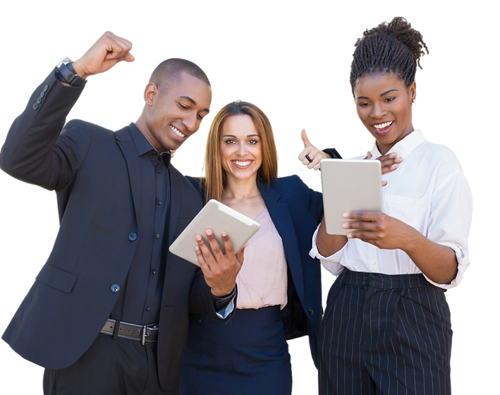 cheerful-business-colleagues-with-tablet
