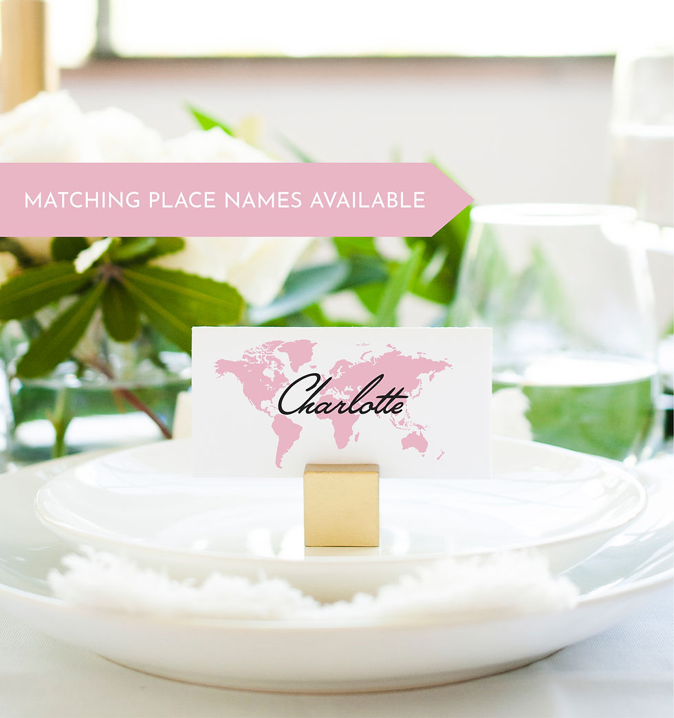 Thumbnail: Matching wedding stationery - travel themed place name cards