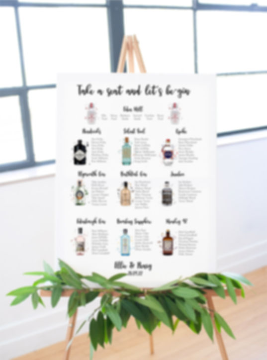 Gin bottle wedding seating plan