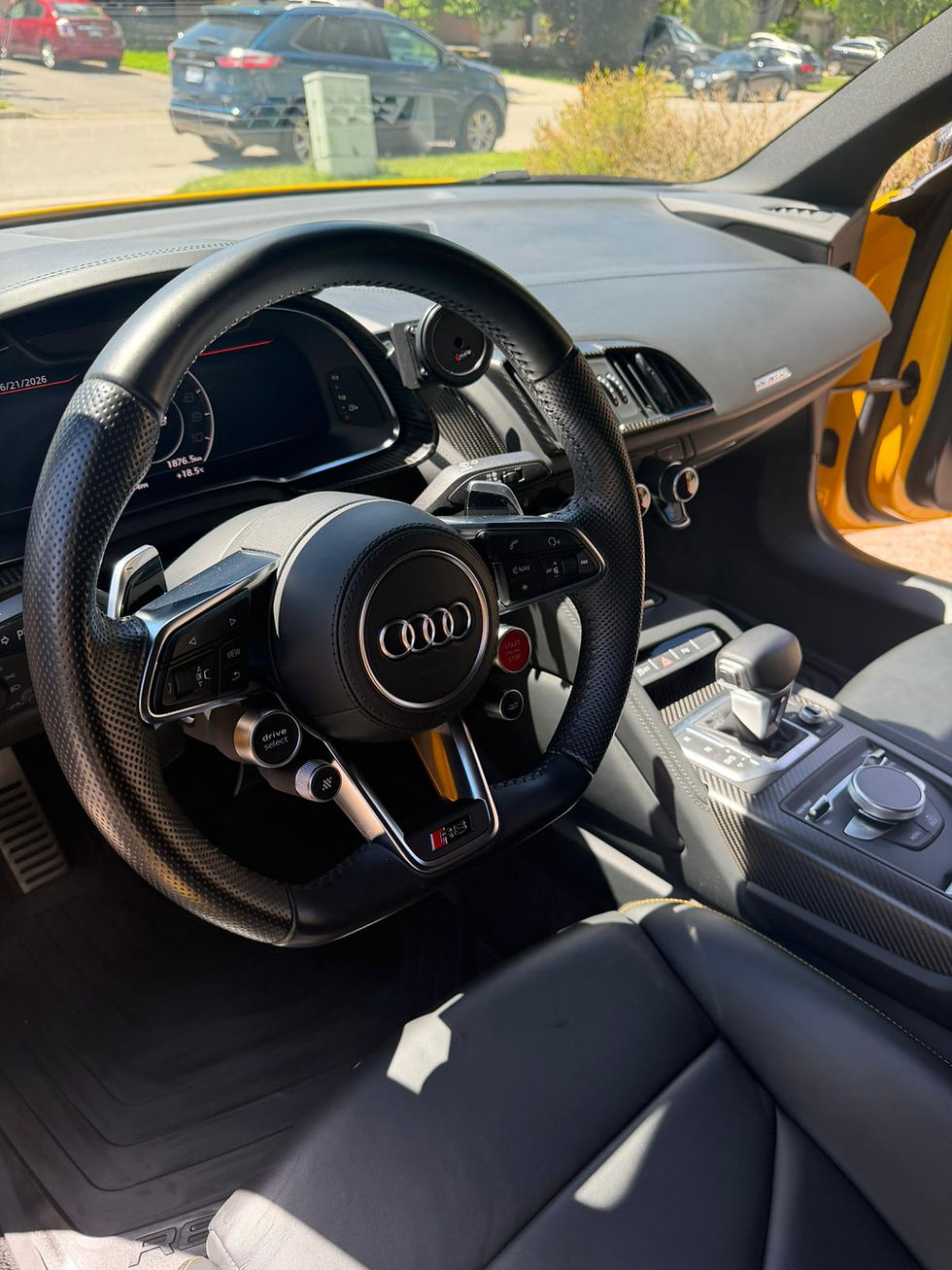 Audi R8 interior deep cleaned and detailed during professional mobile car detailing service in Mississauga Toronto