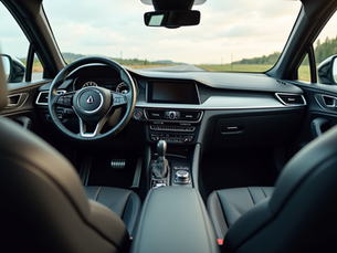 Interior car detailing in Toronto showing professionally cleaned dashboard, seats, and center console