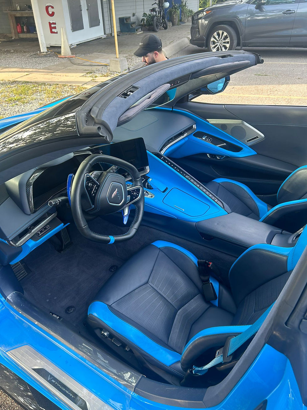 Corvette C8 interior deep cleaned and detailed during professional mobile car detailing service in Vaughan GTA by Skyline Det
