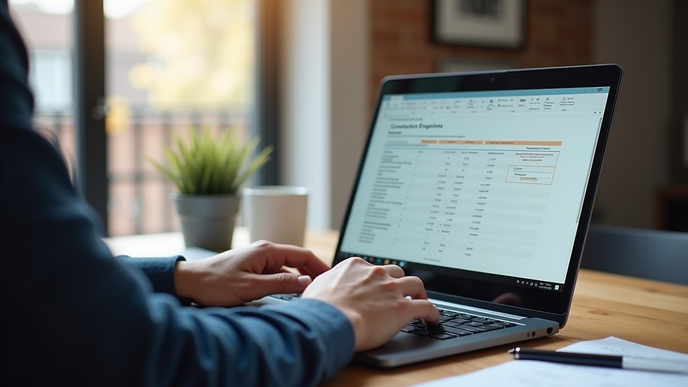Eye-level view of a construction estimator using ScopeX software on a laptop