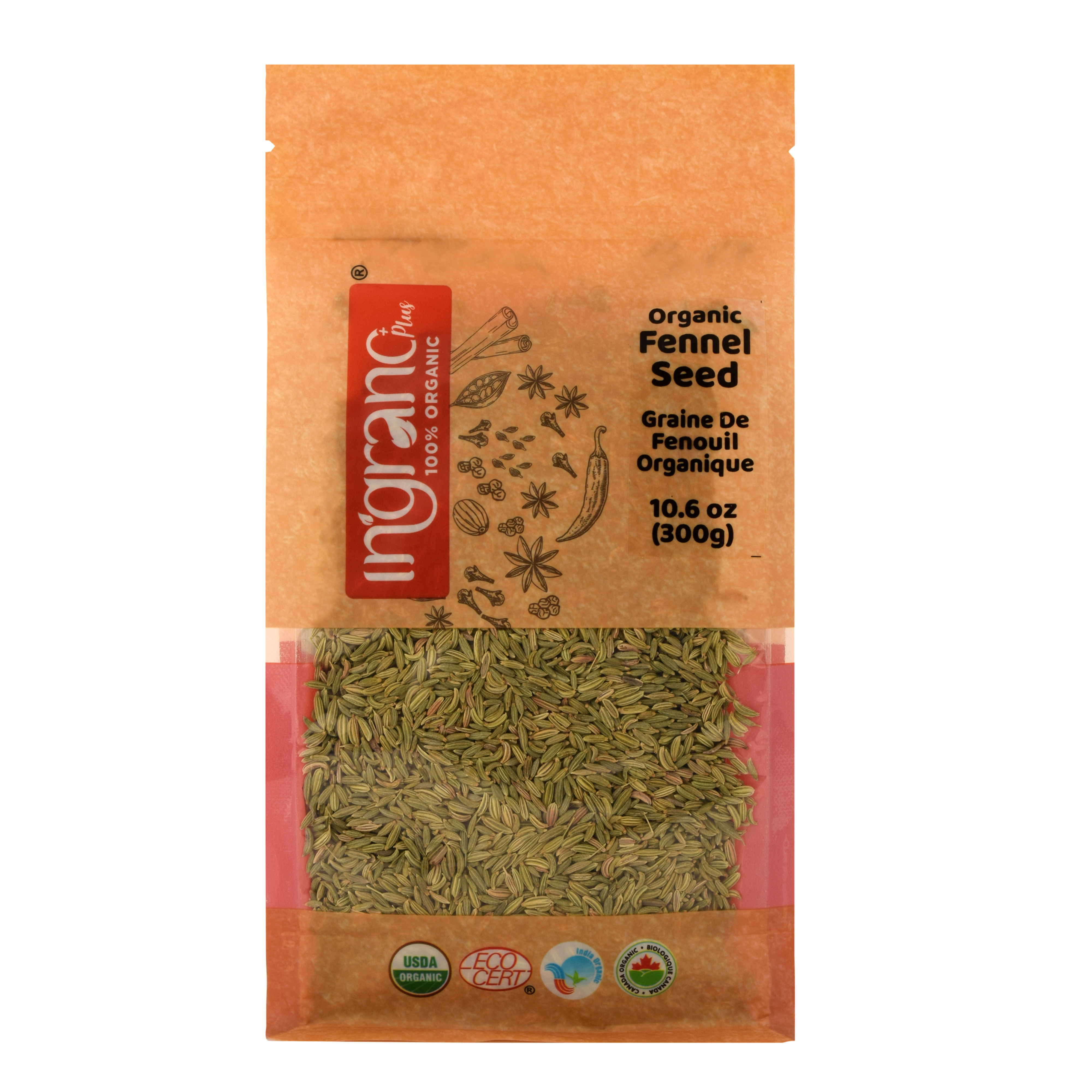 Front Packaging Picture of Ingrano Organic Fennel Seeds