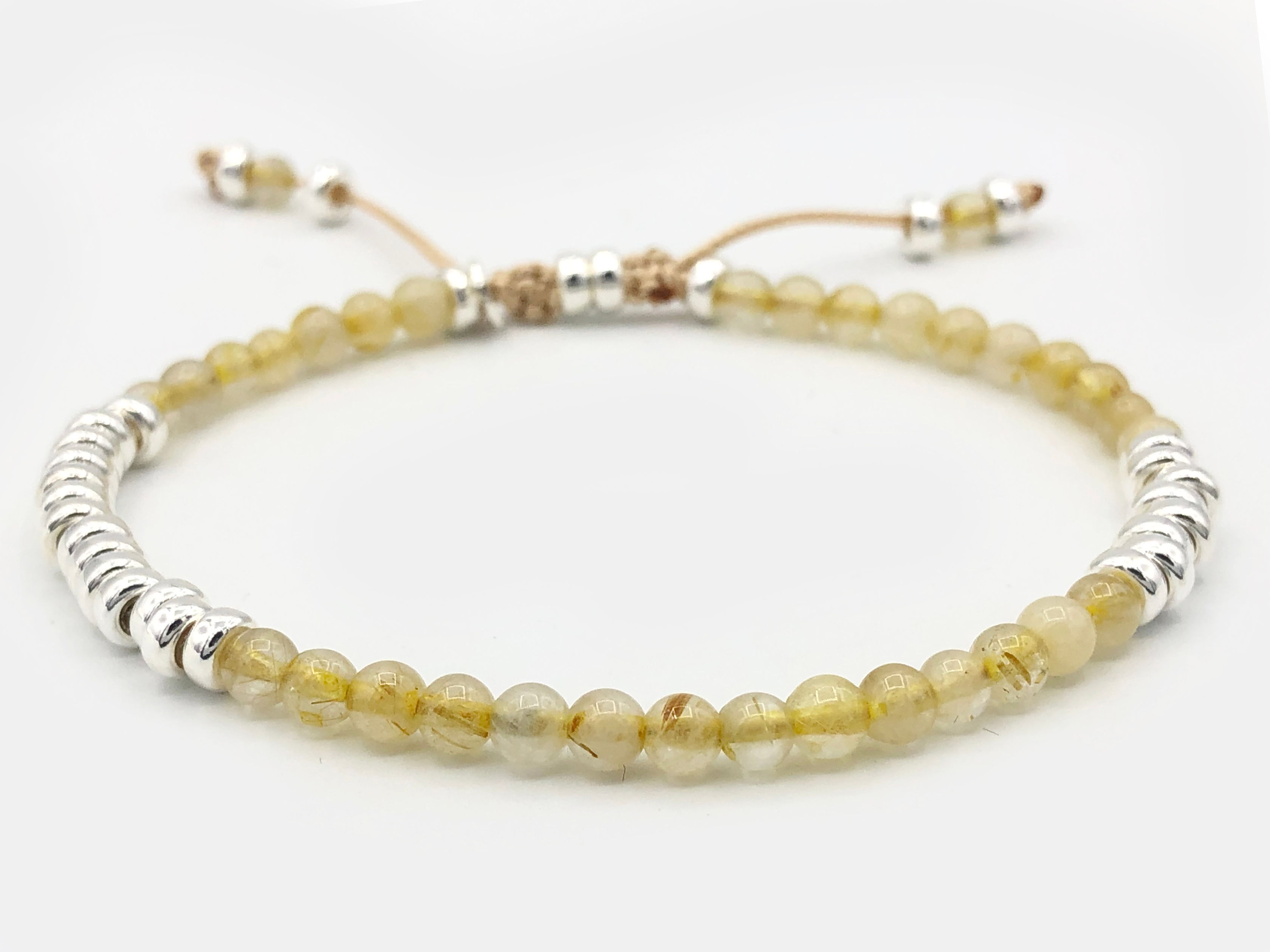 Golden Rutilated Quartz and 925 Silver Bracelet