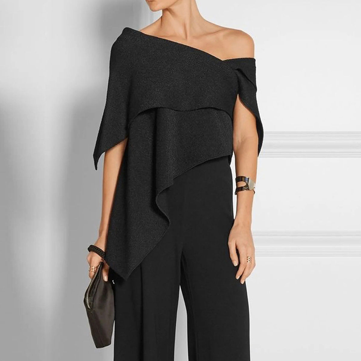 Fashion Elegant Casual Solid Color Urban Asymmetric One Shoulder Tunic 2024 New