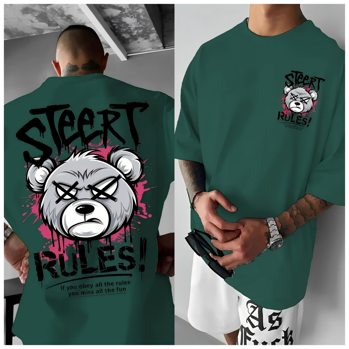 Oversized Masculina com Estampa Urso Angry Bear