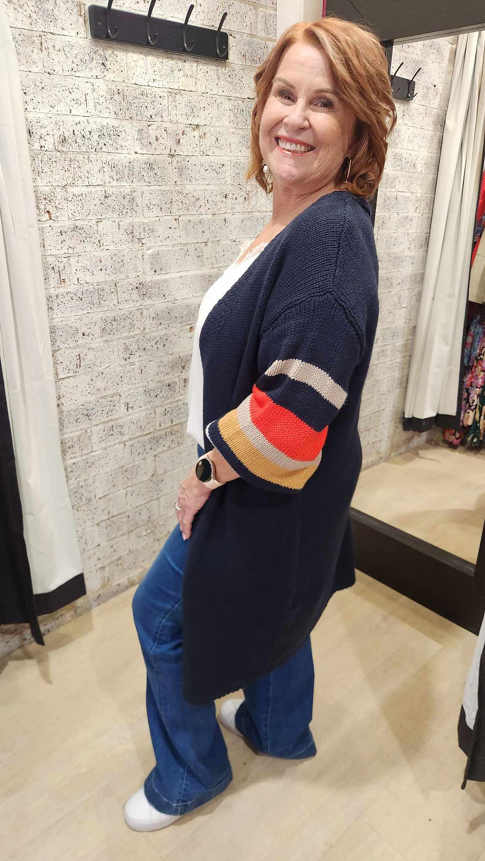 Thumbnail: Liliana Chunky Cardi - Navy Stripe