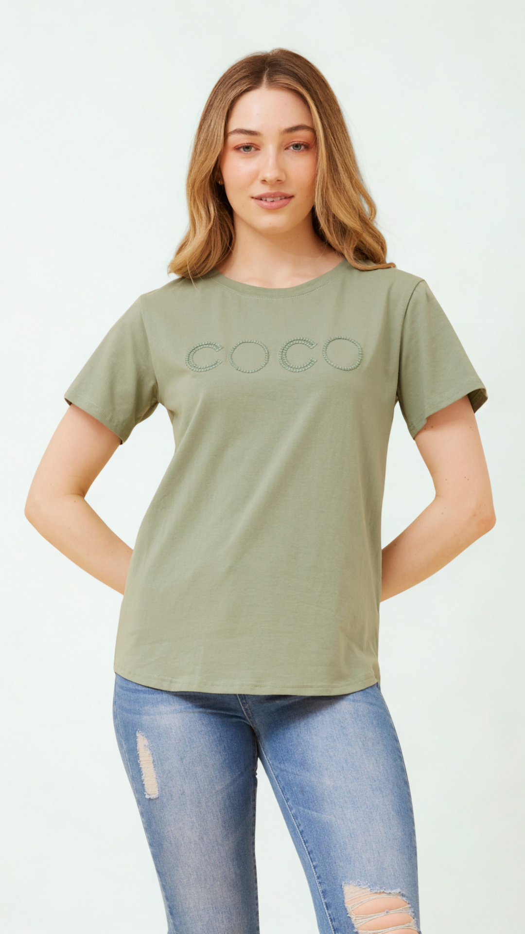 Coco Embroided Tee - Sage